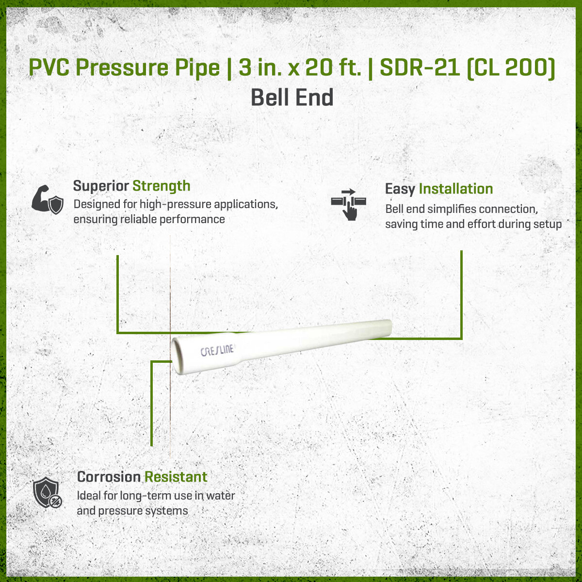 PVC Pipe 3 in. x 20 ft. SDR-21 (CL 200) Bell End | SiteOne US