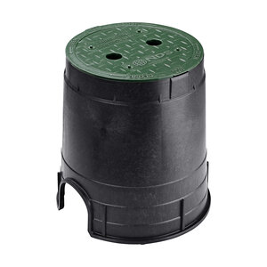 NDS 6 in. Round Standard Series Valve Box and Cover, 9 in. Height, Black Box, Green Irrigation Control Valve Cover