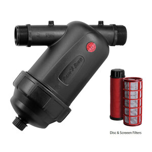 Rain Bird Filter Large Capacity In-Line/WYE 1-1/2 in. MIPT Plastic Black 120 Mesh with Grooved Disc Element & Flush Cap