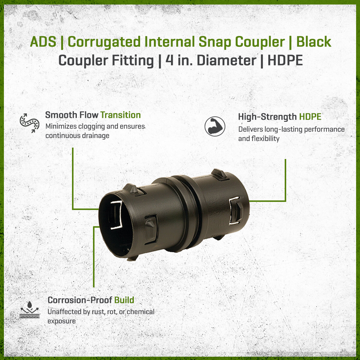 ADS HDPE Corrugated Internal Snap Coupler Black 4 in | SiteOne US