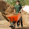 AML Poly Tray Wheelbarrow, Orange 6 cu ft Tray w Wood Handles Flat Free Tire AMLng