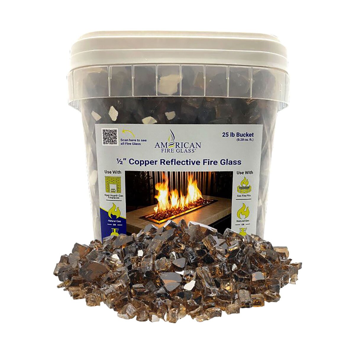 Fire Glass Copper Reflective 1/2 in. 25 lb. Bucket | SiteOne US