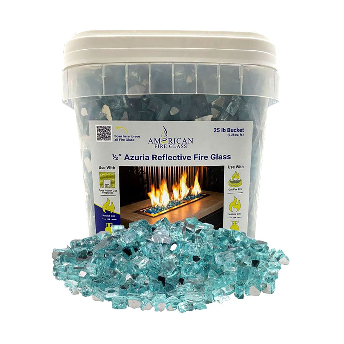 Fire Glass Azuria Reflective 1/2 in. 25 lb. Bucket | SiteOne