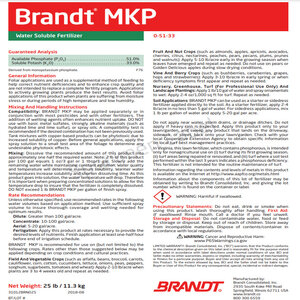 BRANDT MKP 0-51-33 All Purpose Soluble Fertilizer 25 lb. Bag