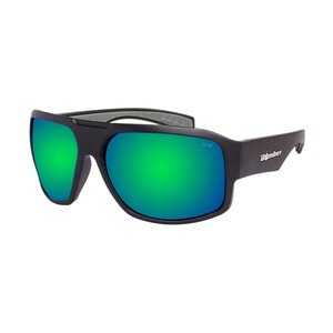Bomber Mega Bomb Safety Glasses Matte Black Frame Green Mirror Lens Gray Foam Lining