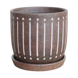 Pot Gobi Etched Egg Pot w/Attached Saucer Carob 7-3/4 in. x 8-1/4 in.