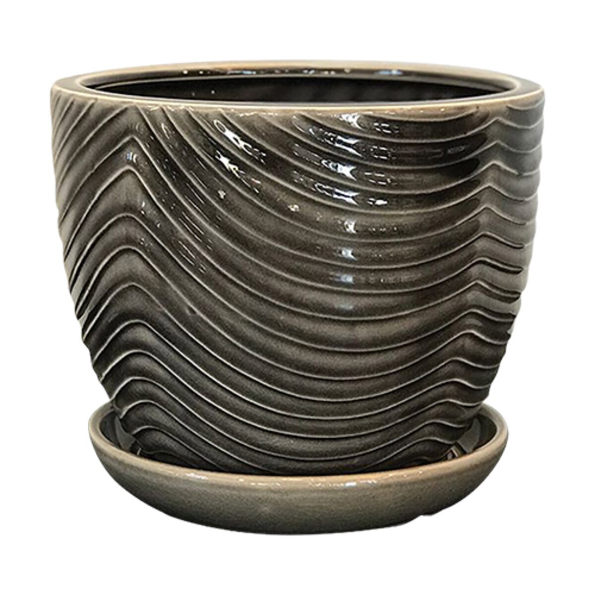 Pot Swirl Drape Planter w/Attached Saucer Black 6 in. x 5 in | SiteOne US