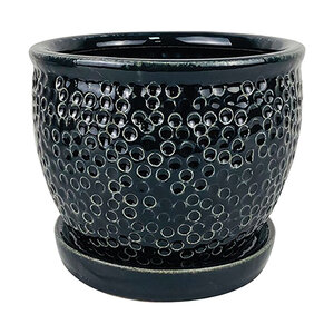 Pebble Planter w/Attached Saucer Black 10-1/4 in. x 9 in.