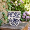 Planter w/ Attached Saucer Bird on Branch Blue/White 8 in. x 7-1/2 in.