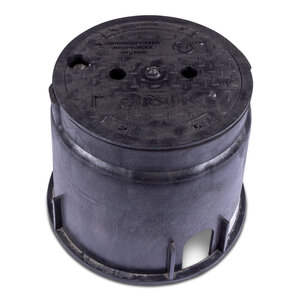 10" RD BLK BODY AND LID W/BOLT RECLAIMED WATER DO NOT DRINK ENGLISH AND SPANISH WITH INTERNATIONAL SYMBOL