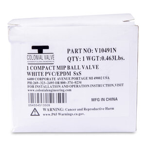 1 PVC White Ball Valve Slip 491 Commercial Blue Handle Colonial Lasco