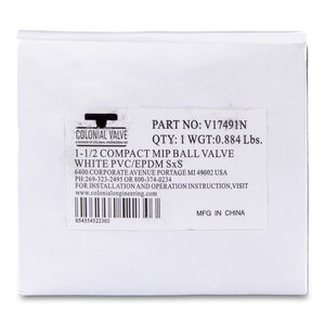 1-1/2 PVC White Ball Valve Slip 491 Commercial Blue Handle Colonial Lasco