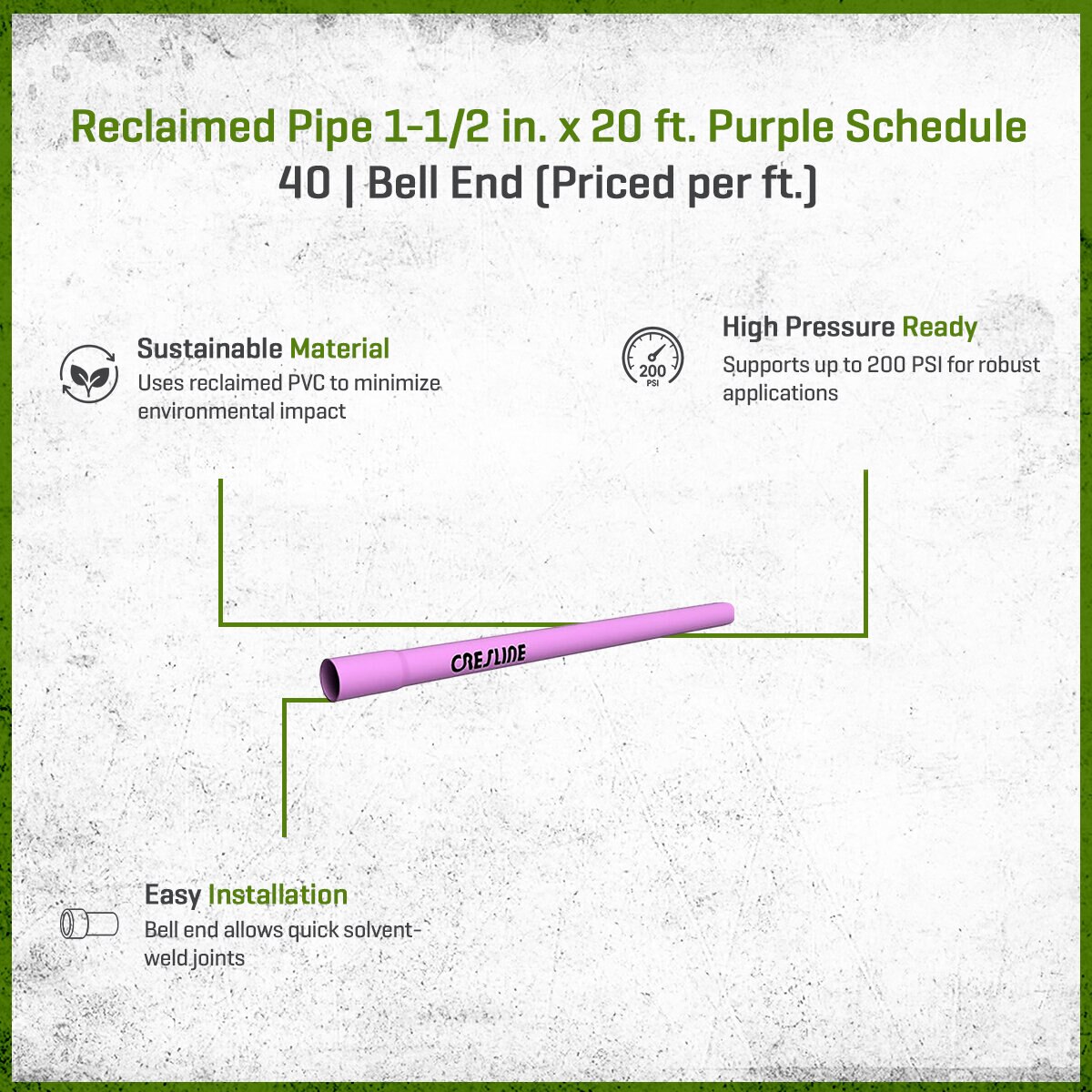 PVC Purple Reclaimed Pipe 1 1/2 in. x 20 ft. Schedule 40 Bell End ...