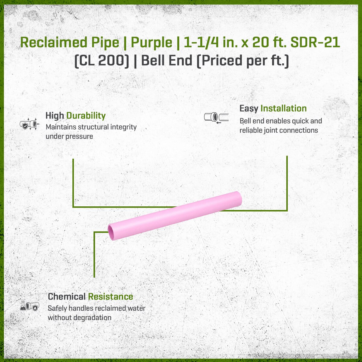 PVC Purple Reclaimed Pipe 1 1/4 in. x 20 ft. SDR-21 (CL 200) Bell End ...