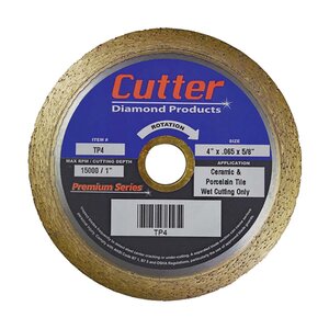 Cutter Diamond Porcelain and Ceramics Solid Rim Diamond Blade 4.5 in. x 5/8 in. - 7/8 in.