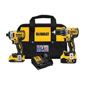 DeWalt 20V Max Battery Hammer Drill & Impact Driver Combo Kit Includes 2.0Ah & 4.0Ah Battery Charger and Tool Bag