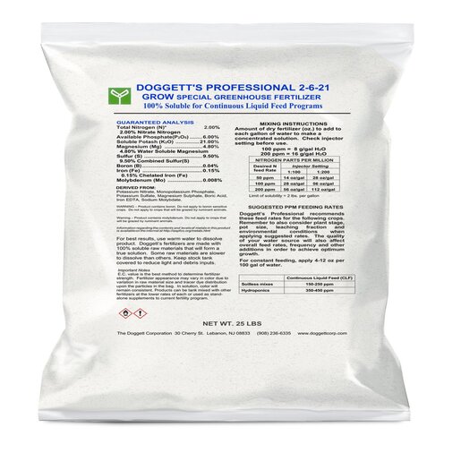 Doggett GROW Special 2-6-21 0.15cFe 4.8Mg + Micros Greenhouse Soluble ...
