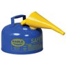 Justrite Type I Blue Steel Safety Can for Kerosene 2 gal. w/ Flame Arrester and Funnel