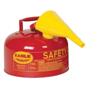 Justrite Type I Red Steel Safety Can for Flammables 2 gal. w/ Flame Arrester and Funnel