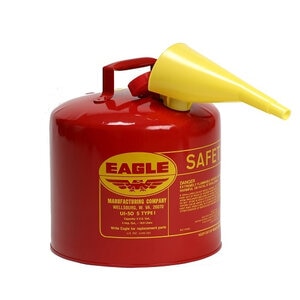 Justrite Type I Red Steel Safety Can for Flammables 5 gal. w/ Flame Arrester and Funnel
