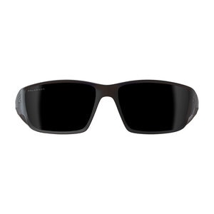 Edge Eyewear Kazbek Torque Safety Glasses Matte Black Frame w/ Red E Logo Polarized Smoke Lenses