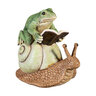 Pollinator Garden Statue Reading Frog Sitting On Snail and Turtle Resin 7 in.
