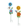 Pollinator Garden Garden Stake, Blue Flower with Bee / Yellow Flower with Hummingbird