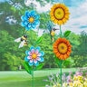 Pollinator Garden Garden Stake, Blue Flower with Bee / Yellow Flower with Hummingbird