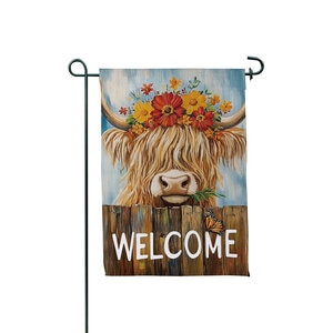Evergreen Garden Flag Suede Summer Highland Cow Welcome 12-1/2 in. x 18 in.