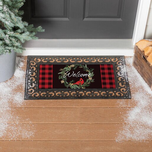 Evergreen Sassafras Switch Door Mat Welcoming Cardinal Wreath 22 in. x ...