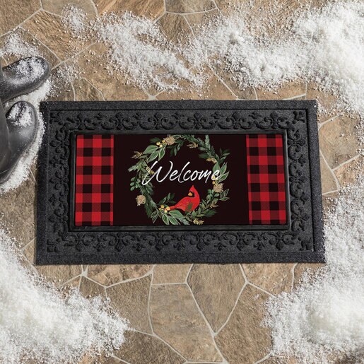 Evergreen Sassafras Switch Door Mat Welcoming Cardinal Wreath 22 in. x ...