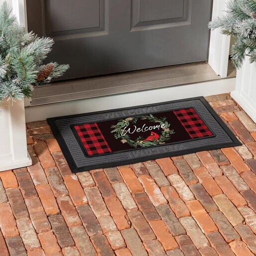 Evergreen Sassafras Switch Door Mat Welcoming Cardinal Wreath 22 in. x ...