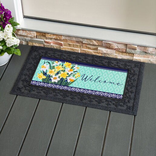 Evergreen Sassafras Switch Door Mat Delft Daffodil 22 in. x 10 in ...