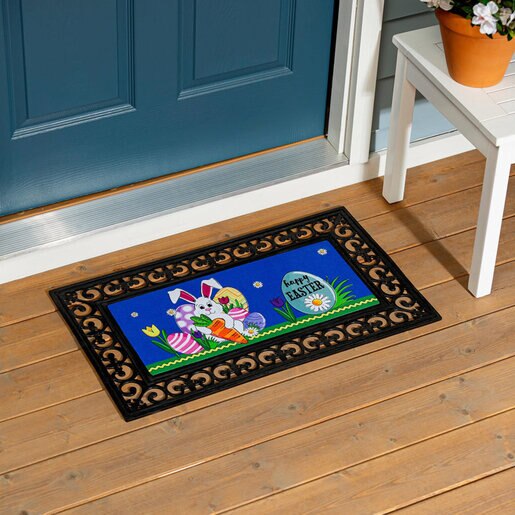 Evergreen Sassafras Switch Door Mat Happy Easter Bunny & Carrot 22 in ...