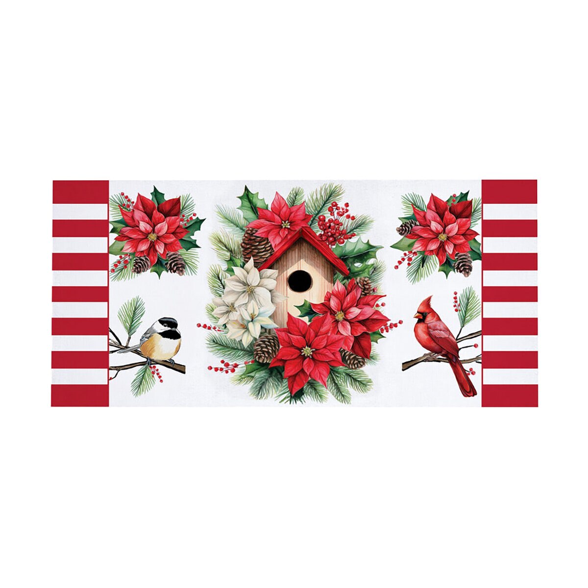 Evergreen Sassafras Switch Door Mat Poinsettia Birdhouse 22 in. x 10 in ...