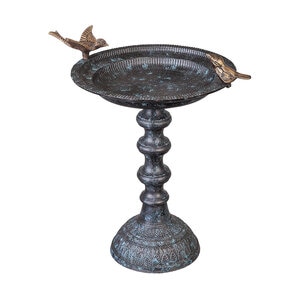 Evergreen Birdbath w/ Pedestal Hummingbirds Cast Aluminum 14-1/4 in. x 14-1/4 in. x 37-1/2 in.