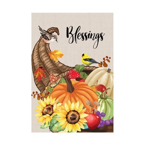Evergreen Garden Flag Suede Grateful Cornucopia 12-1/2 in. x 18 in.