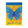 Evergreen Garden Flag Burlap Welcome Mosaic Blue Butterfly 12-1/2 in. x 18 in.