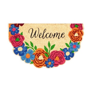 Evergreen Door Mat Coir Shaped Floral Patterened Bunny Florals 30 in. x 18 in.