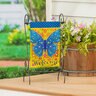 Evergreen Garden Flag Burlap Welcome Mosaic Blue Butterfly 12-1/2 in. x 18 in.