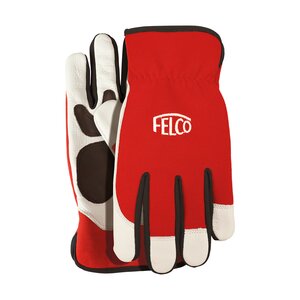Felco Workwear Gloves Red & White w/ Genuine Leather - Medium