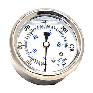 GNC Liquid Filled Stainless Steel Pressure Gauge 0-600PSI (1/4 in. MNPT Back Mount)