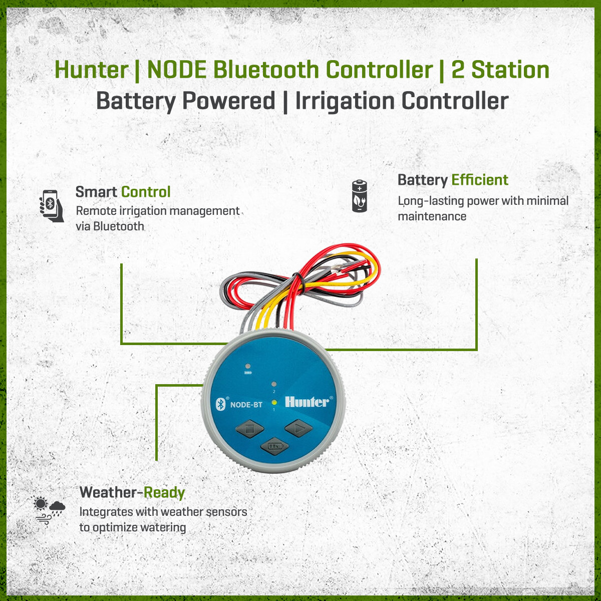 Hunter NODE Bluetooth Controller 2 Station Battery Powered | SiteOne US