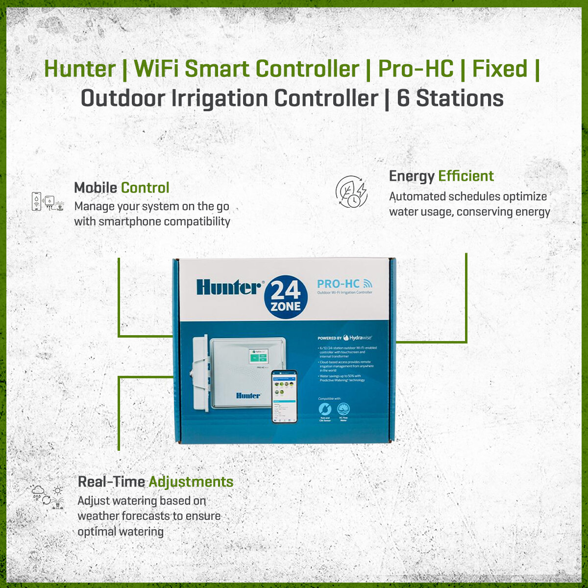 Hunter WiFi Smart Controller Pro-HC Fixed w/Hydrawise Outdoor 6 Station ...