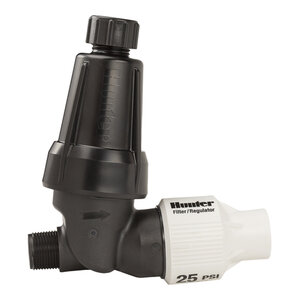 Hunter HFR Filter Pressure Regulating 25 PSI In-Line/WYE 3/4 in. MIPT Plastic Black 150 Mesh w/ Stainless Steel Screen & Flush Cap