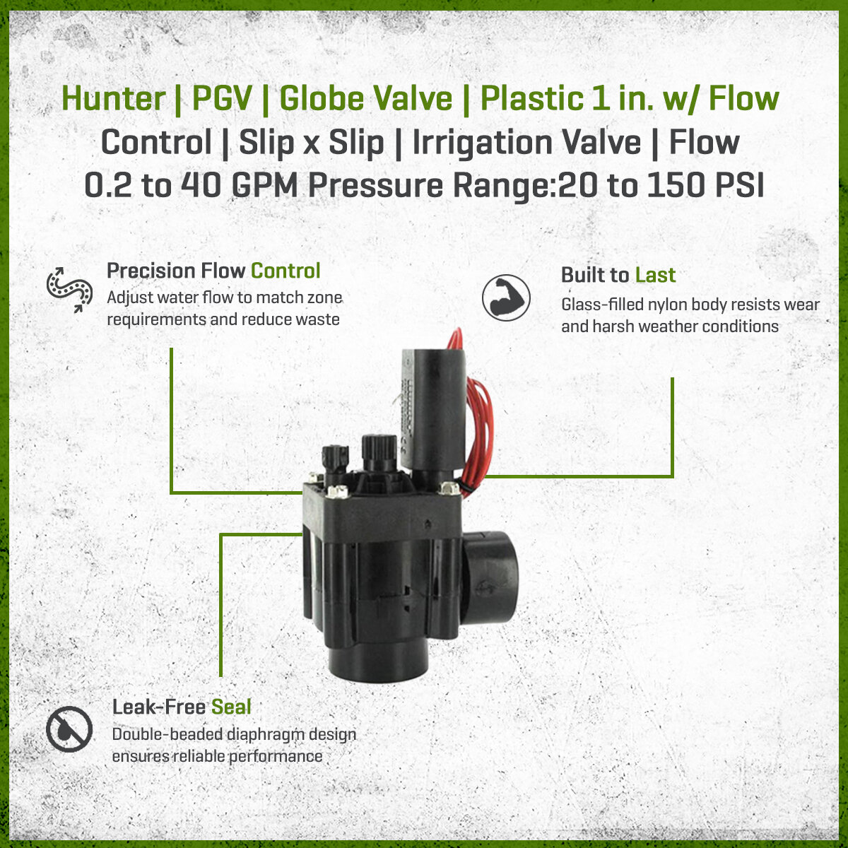 Hunter PGV Globe Valve Plastic 1 in. w/ Flow Control Slip x Slip ...