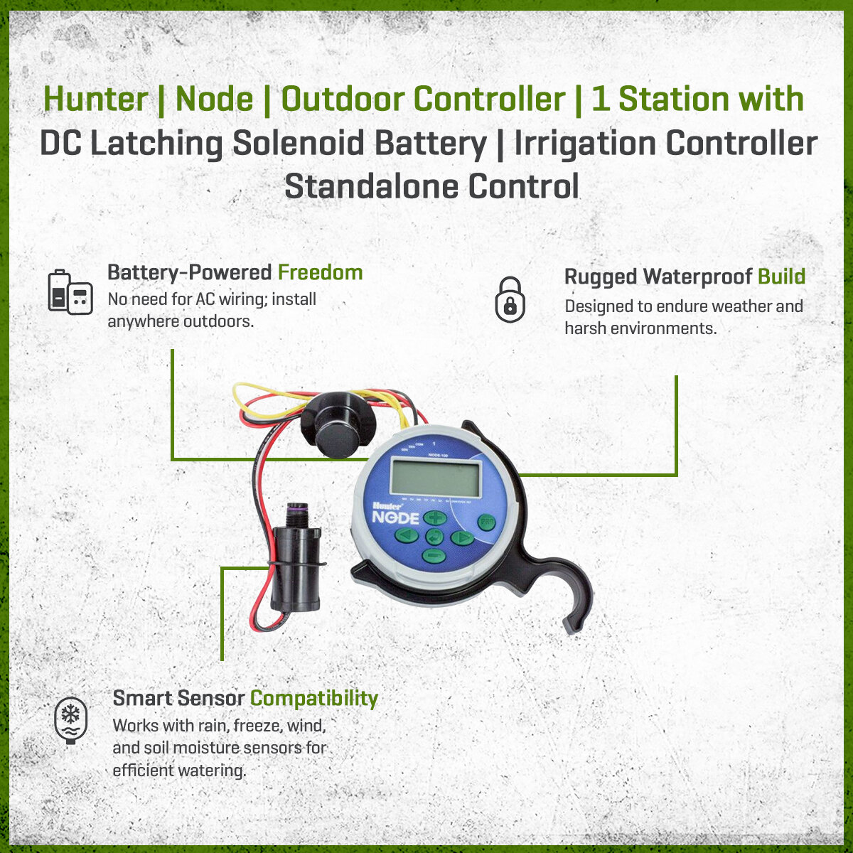 Hunter NODE Outdoor Controller 1 Station with DC Latching Solenoid ...