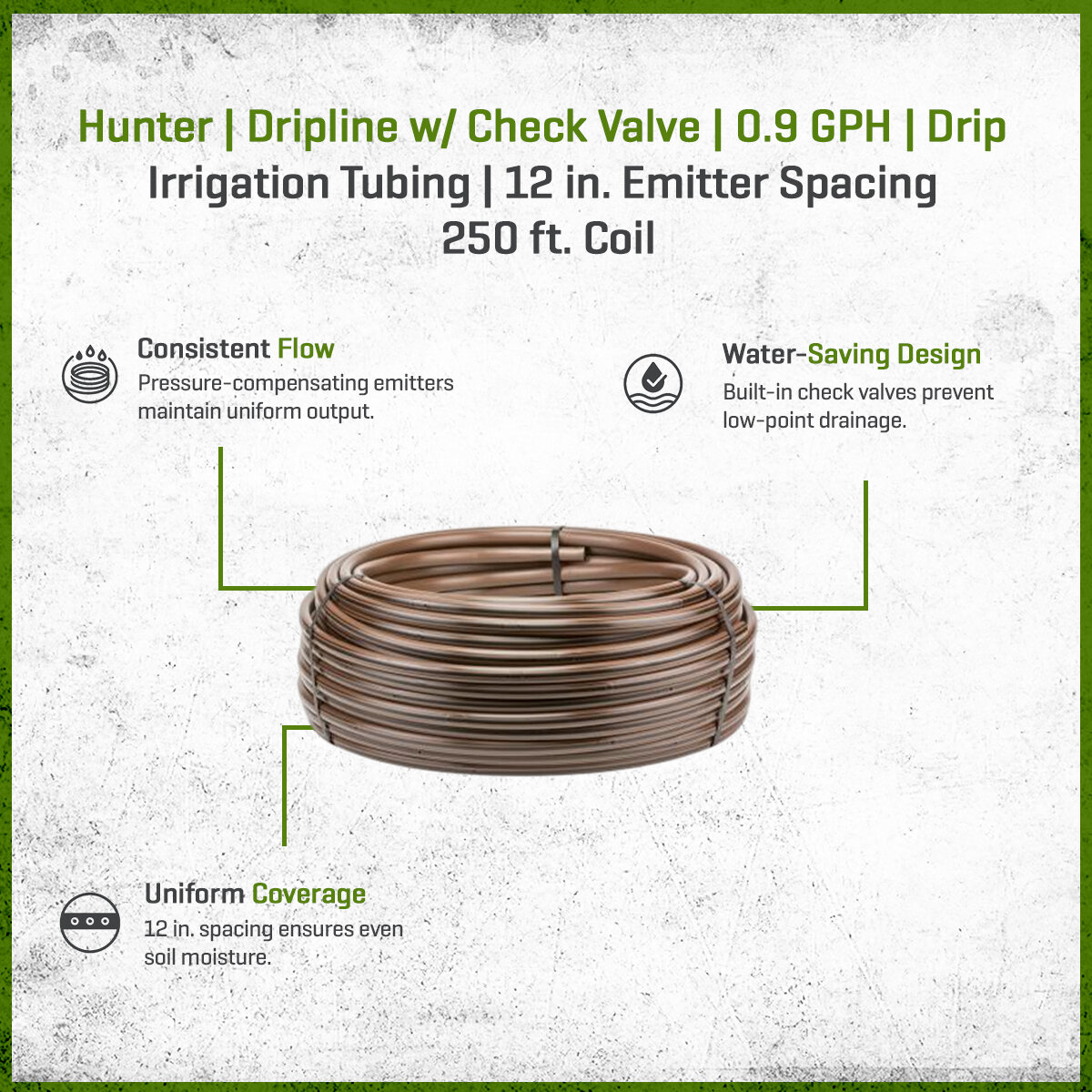 Hunter HDL Dripline w/ Check Valve 0.9 GPH 12 in. 250 ft | SiteOne US