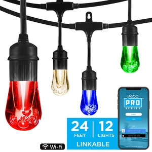 JascoPro Series Wi-Fi Vintage Café Lights 24 ft. 12 Acrylic Bulbs
