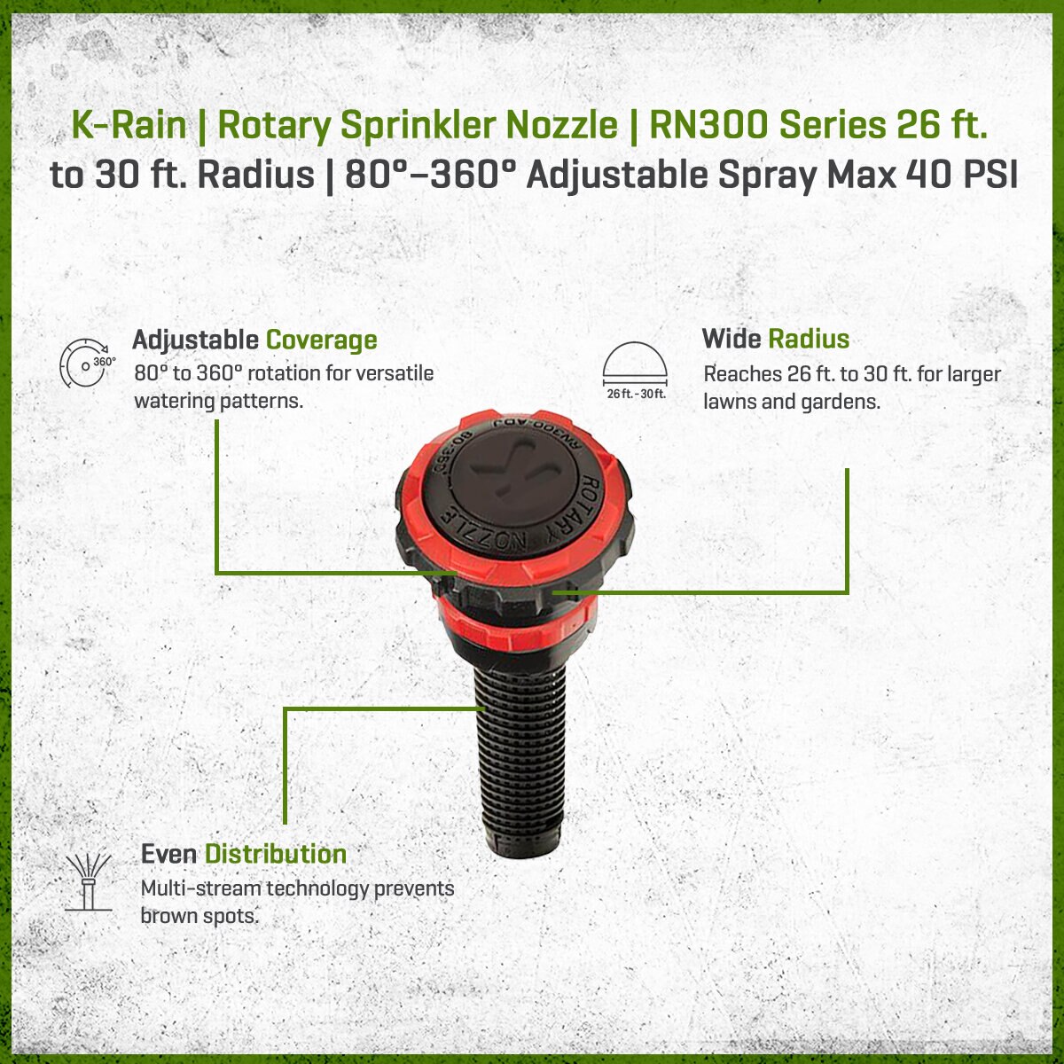 K-Rain Rotary Nozzle RN300 Series Pressure Regulating 80 Degree - 360 ...